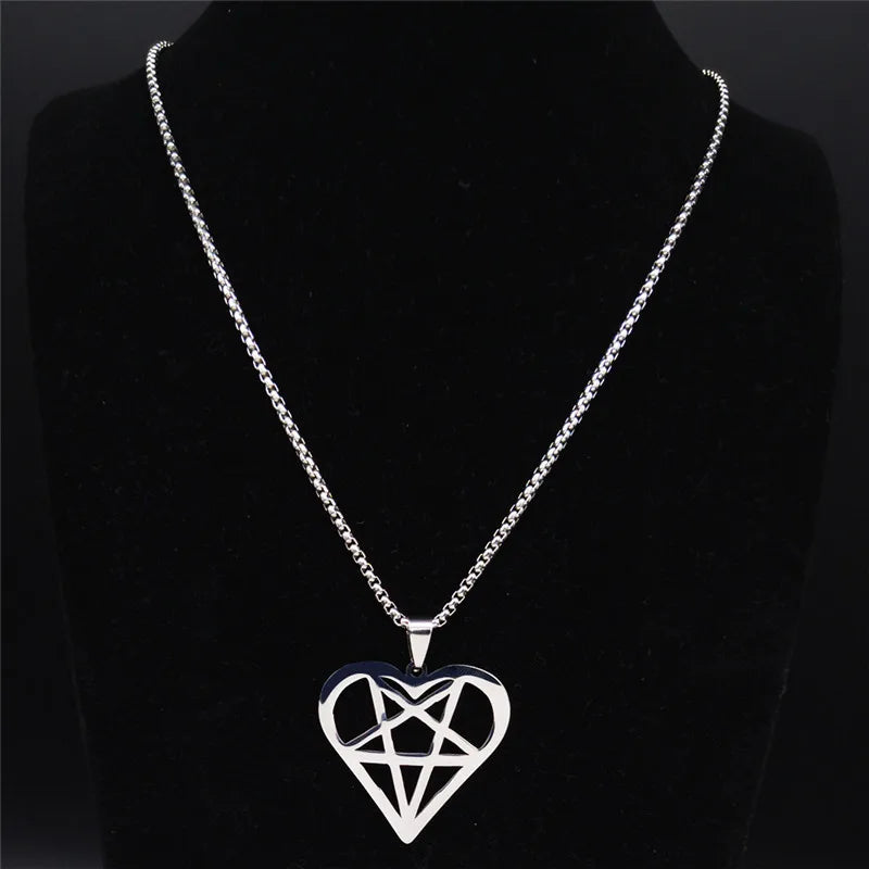 Heart Pentagram Pendant — Silver
