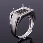Classic 925 Silver Man Ring 8mm*10mm Sterling Silver Ring Settings Blank Ring Setting for Gemstone Inlay Jewelry DIY