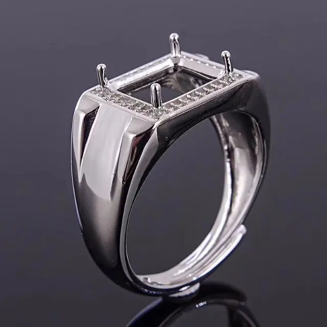 Classic 925 Silver Man Ring 8mm*10mm Sterling Silver Ring Settings Blank Ring Setting for Gemstone Inlay Jewelry DIY