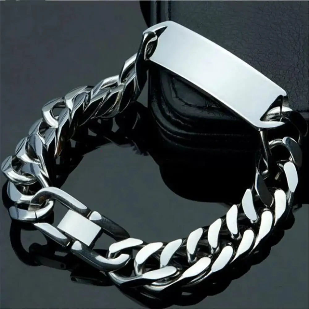 Cuban Link Chain ID Bracelet 15mm 8.66in — 316L Stainless Steel