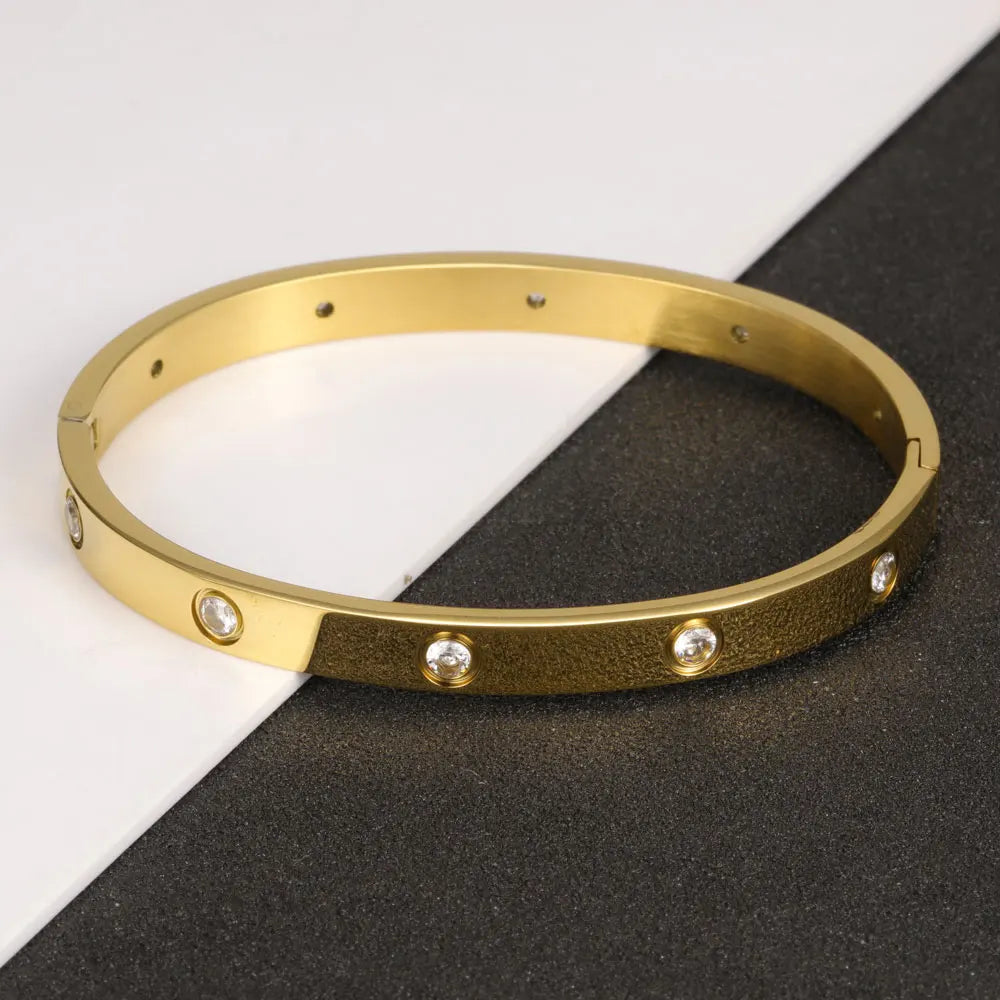 Iced Crystal Cuff Bangle Bracelet — Steel