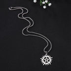 COOLTIME Supernatural Sun Pentagram Pendant Necklace for Women Men Stainless Steel Hollow Star  Box Chain Necklaces Couple Gifts