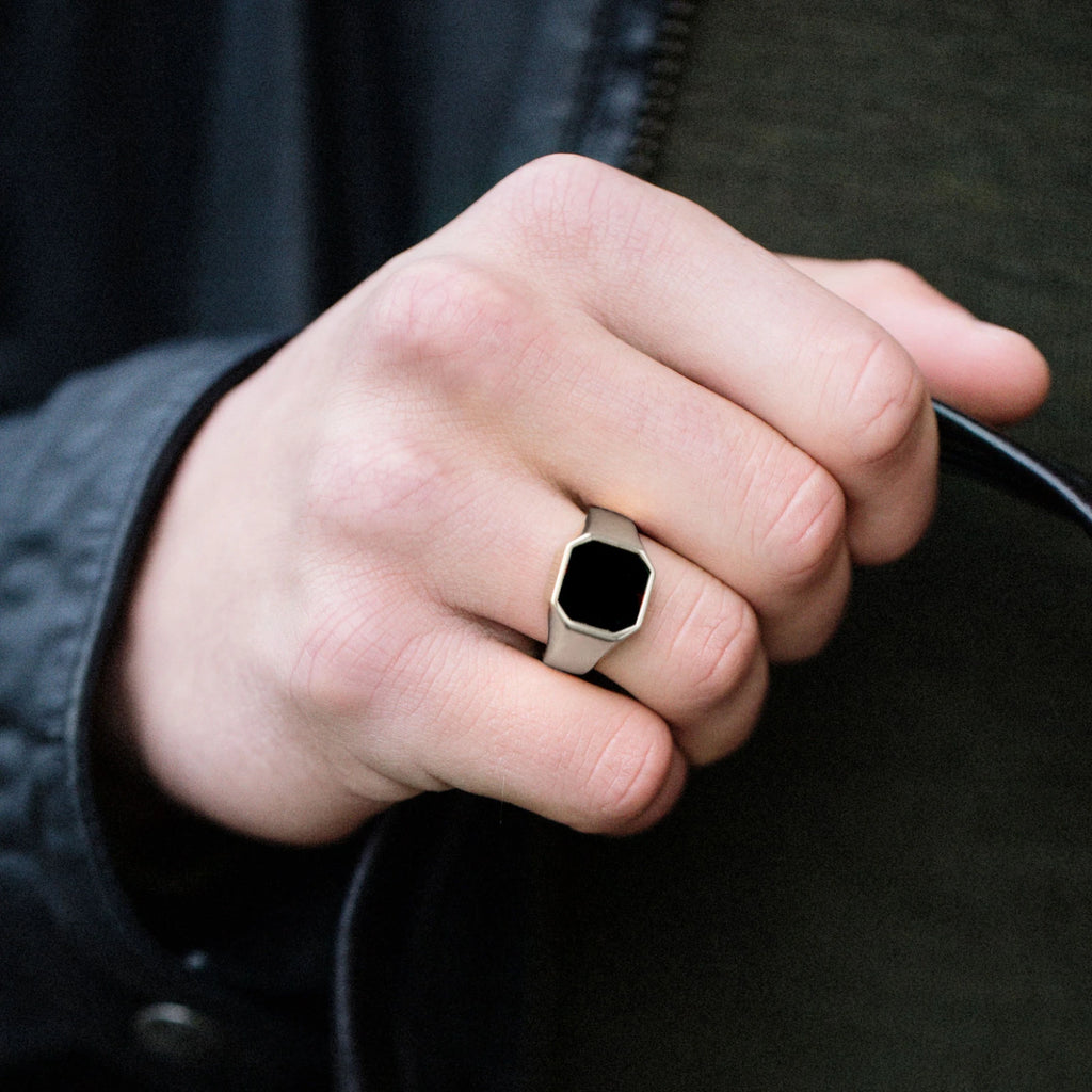 Vnox Stylish Signet Rings for Men, Male Pinky Ring with Black Square CZ Stone,Gold Color Stainless Steel Metal Jewelry