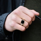 Vnox Stylish Signet Rings for Men, Male Pinky Ring with Black Square CZ Stone,Gold Color Stainless Steel Metal Jewelry