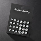 New 12 Pair/Pack White Shiny Wedding Stud Earrings Set For Women Men Crystal Jewelry Accessories Oorbellen Jewelry