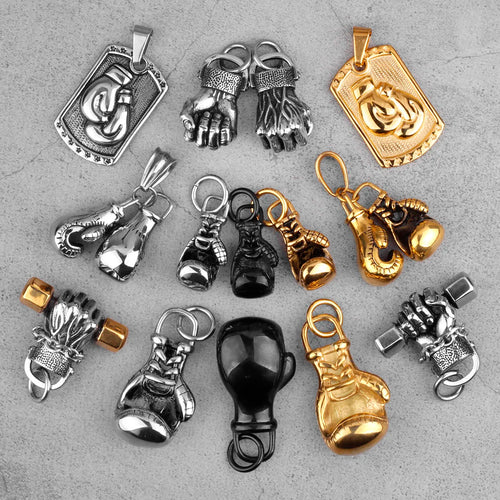 Fitness Gym Bodybuilding Boxing Gloves Stainless Steel Men Necklaces Pendants Chain for Boyfriend Male Jewelry Gift