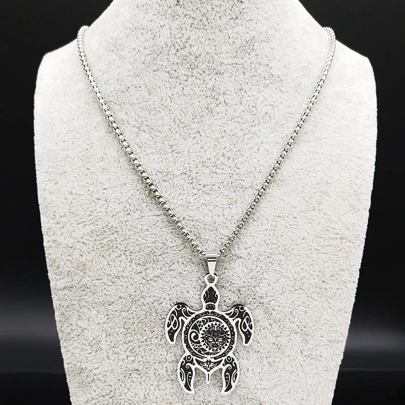 Sun Moon Turtle Pendant — Silver Stainless