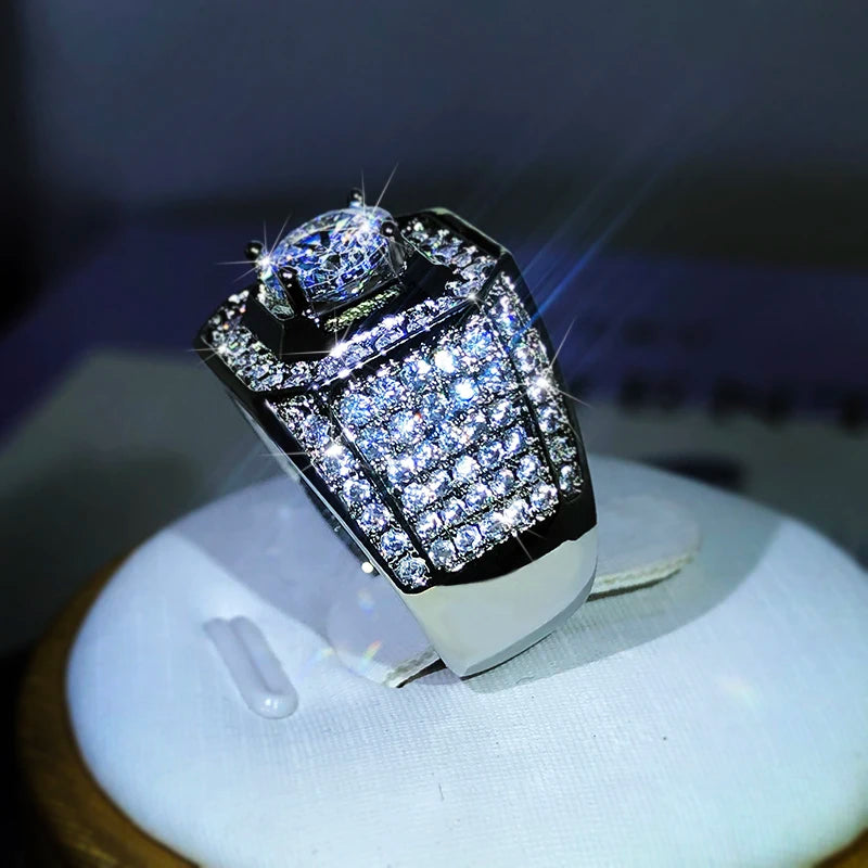 Luxury 925 Sterling Silver Men Couple AAA Crystal Zircon Stone Wedding Ring Brilliant Noble Engagement Engage Party