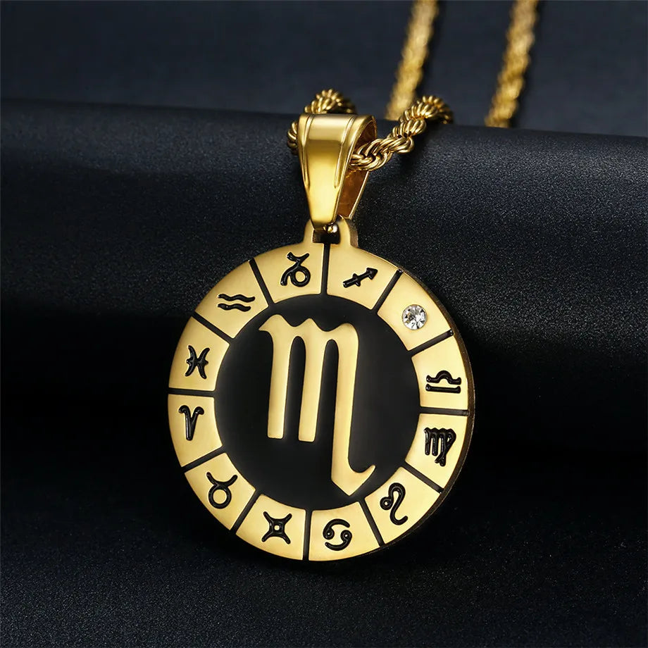 Zodiac Constellation Medallion Pendant — Gold