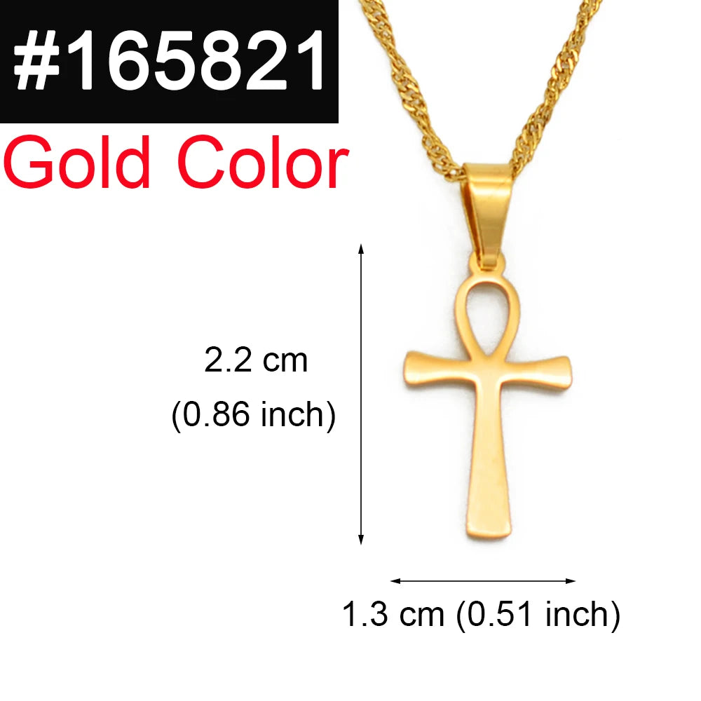 Ankh Cross Egyptian Pendant Necklace — Two-Tone Stainless Steel