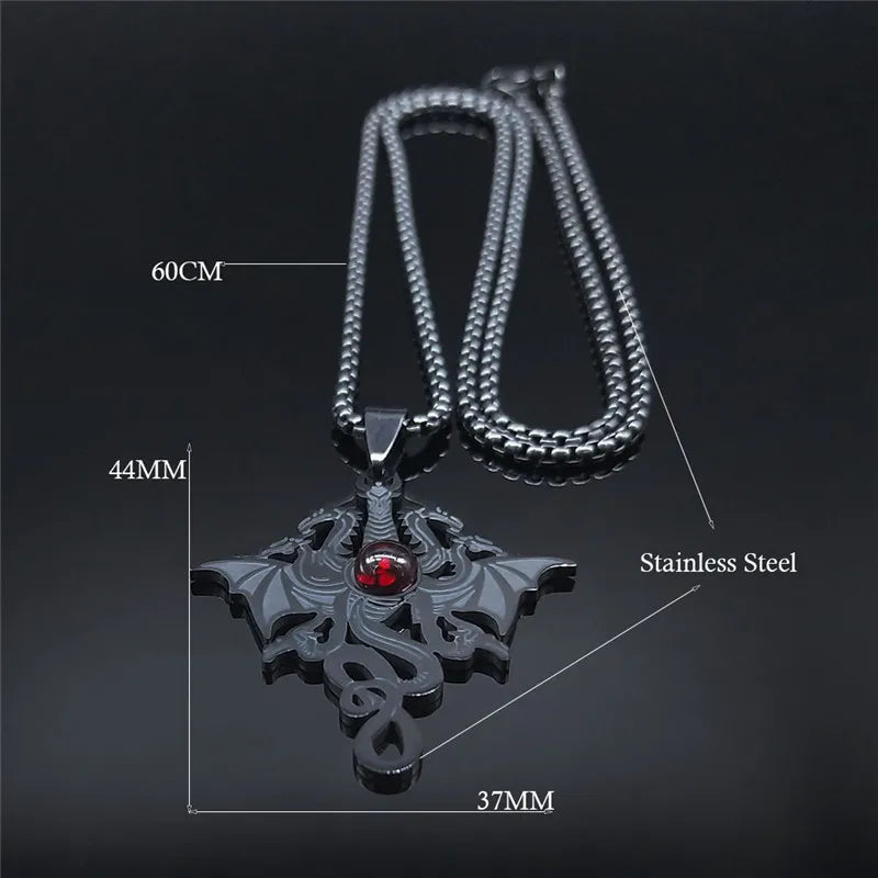 Viking Dragon Stainless Steel Pendant Necklace