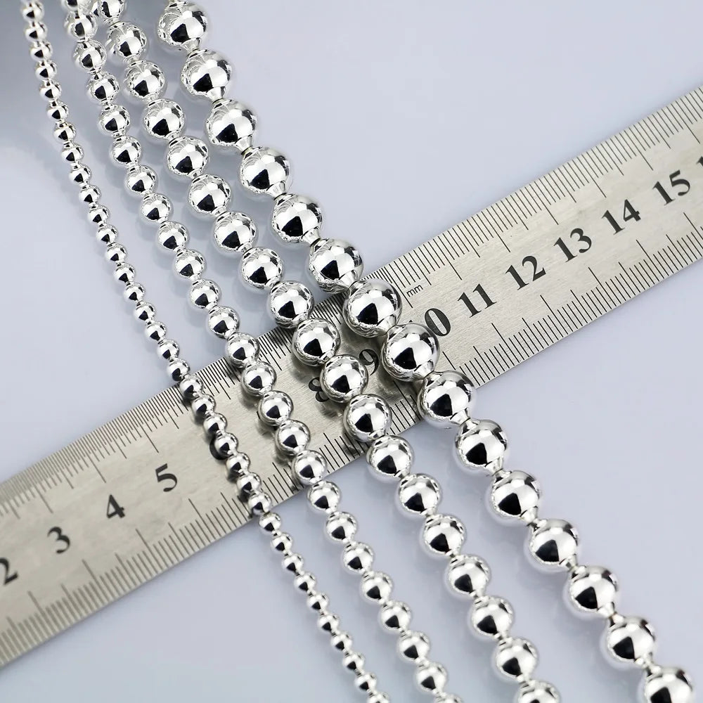 Fashion Man Genuine 925 Sterling Silver Beads Neck Chain 5 /6mm Link Necklace for Women Men Long Bead Chain Jewelry