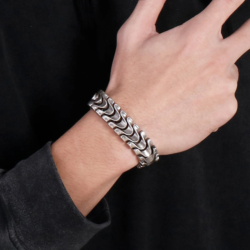 Men's Stainless Steel 16MM Keel Chain Bracelet For Man 8.46 Inches Vintage Old Silver Color Metal Jewellery Items
