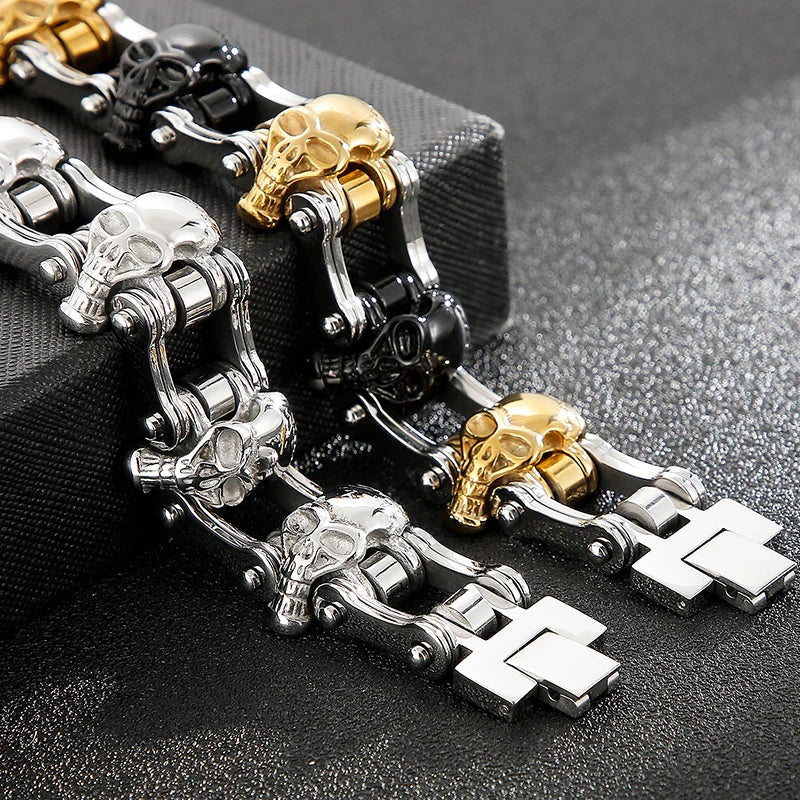 Punk Man Bracelet Skull 21MM Cycling Bicycle Link Chain Men's Bracelets Solid Stainless Steel Gothic Biker Jewelry