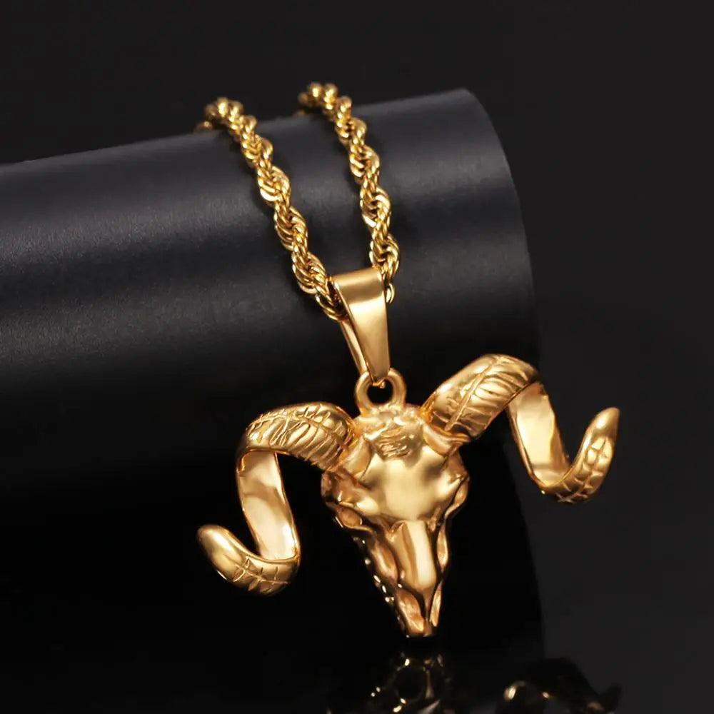 Hip Hop Titanium Steel Skull Goat Horn Pendants Necklaces for Men Rock Jewerly Drop Shipping