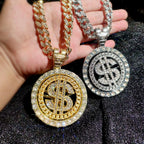 Iced Out Dollar Sign Cuban Pendant — Silver