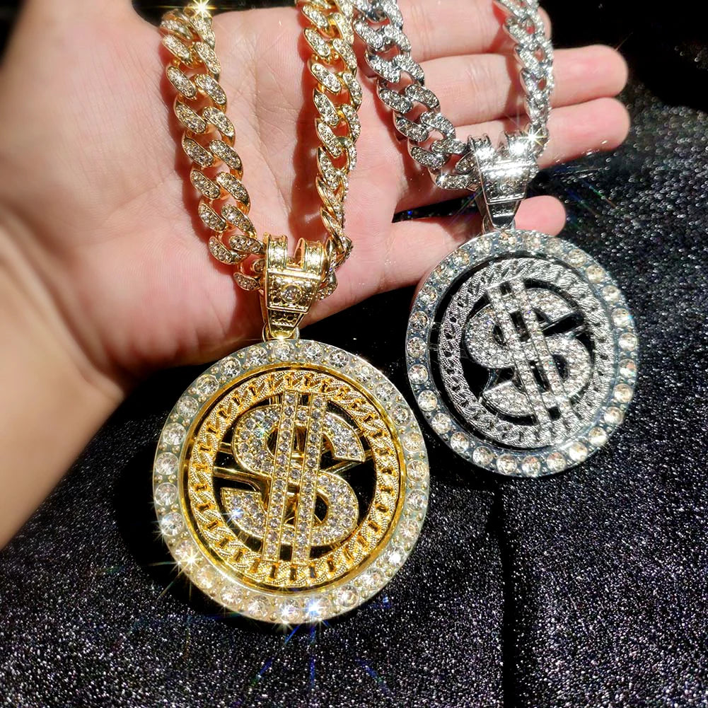 Iced Out Dollar Sign Cuban Pendant — Silver