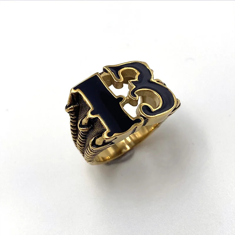 Lucky Number 13 Vintage Men Ring Stainless Steel Claw Gothic Gold Color Punk Jewelry Unisex Gift For Men Retro Hip Hop