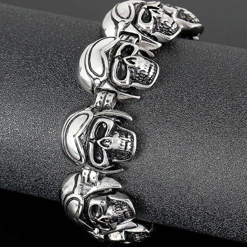 Steampunk Rock Skull Bracelet for Men In Waterproof Stainless Steel Skeleton Men's Bracelet Man Bike Jewelry Boys