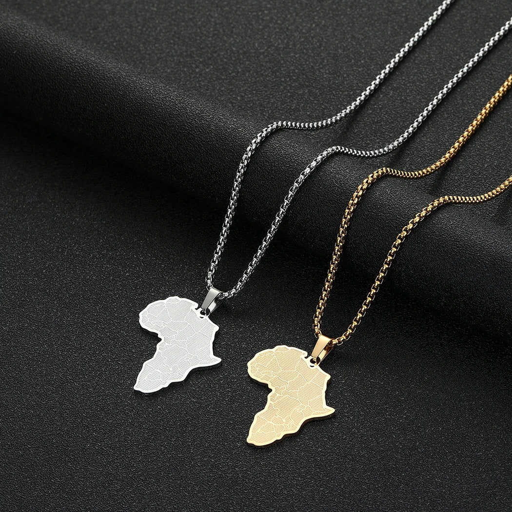 Kinitial Stainless Steel African Country Map Pendant Charm Necklace Jewelry Clavicle Chain Necklace for Women Party