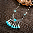 Womens Gypsy Jewelry Bohemian Ethnic Red Natural Stone Pendants Necklaces Metal Tibetan Sliver Color Chain Necklace For