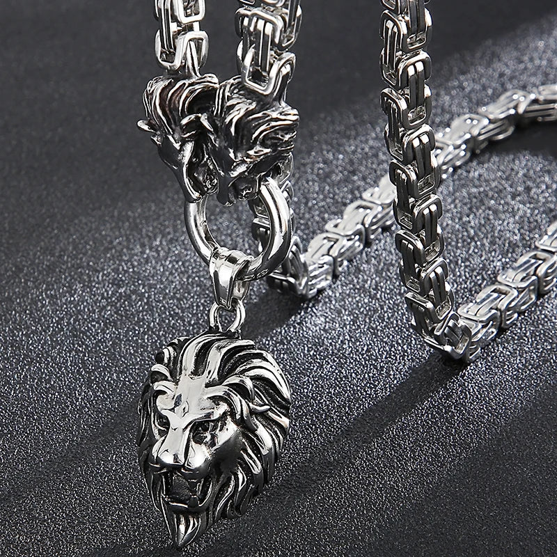 Massive Gothic Lion Head Charm Pendant Necklace For Man Stainless Steel 71CM Long Chain Birthday Jewelry Gifts For