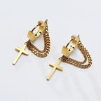 Cross Huggie Hoop Earrings — Stainless