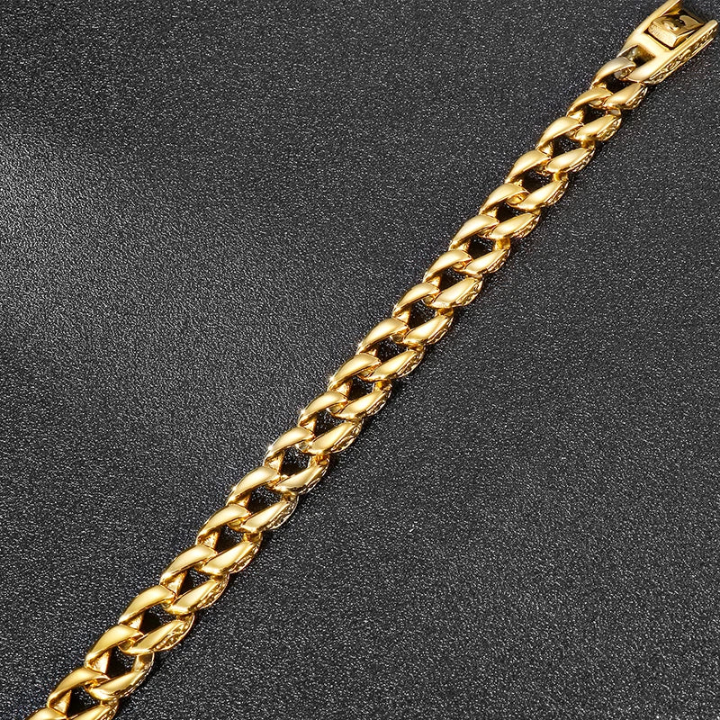 Luxury Gold Color Stainless Steel Bracelet for Man 12MM Wide On Hand Chain Homme Armband Men's Wristband Boyfriend