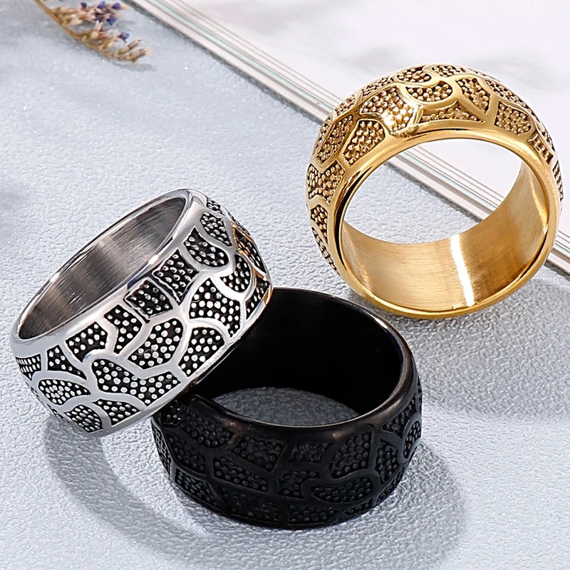 Vintage Stainless Steel Ring For Men Women Men's Finger Rings Gold Color Engraveable Wedding Band Man Titanium Rocker
