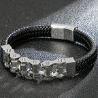 Stainless Steel Bikers Motorcycle Bike Chain Man Bracelet for Men Braided Leather Cuff Wrap Wristband Bangle With