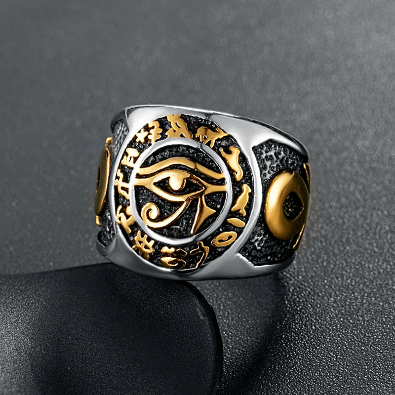 Eye of Horus Ankh Cross Ring — Stainless Steel