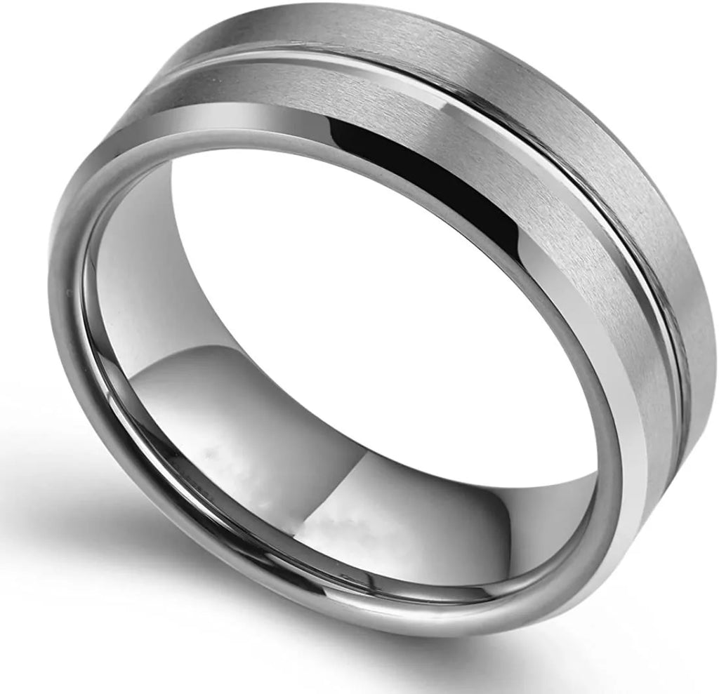 Fashion 8mm Men's Black Tungsten Wedding Band Rings Black Groove Beveled Edge Engagement Ring for Men's Valentine Gift