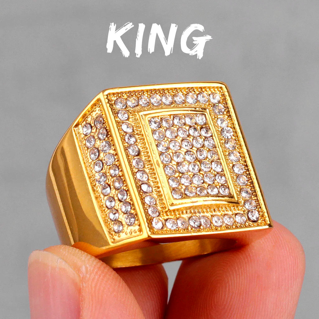 Luxury Rhinestone Stainless Steel Mens Rings Simple Trendy For Male Boyfriend Biker Jewelry Creativity Gift