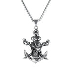 Vintage Japanese Double Swords Pirate Skull Pendant Necklace for Men Hip-Hop Pirate Boat Flag Logo Pendant Neck Chain