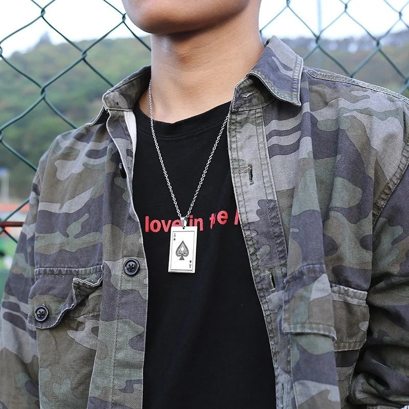 Vnox Lucky Ace of Spades Men Necklaces Jewelry,Stainless Steel Poker A Pendant,Rock Punk Casino Good Fortune Collar