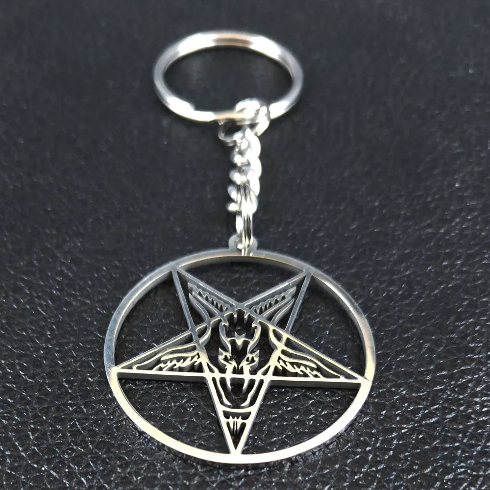 Baphomet Steel Ring Large Hollow Keychains Goat