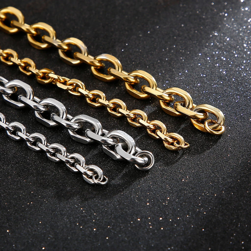 Kalen Gold/Silver Color O-Chain Geometric Stitching Necklace Men's Stainless Steel Jewelry Wholesale