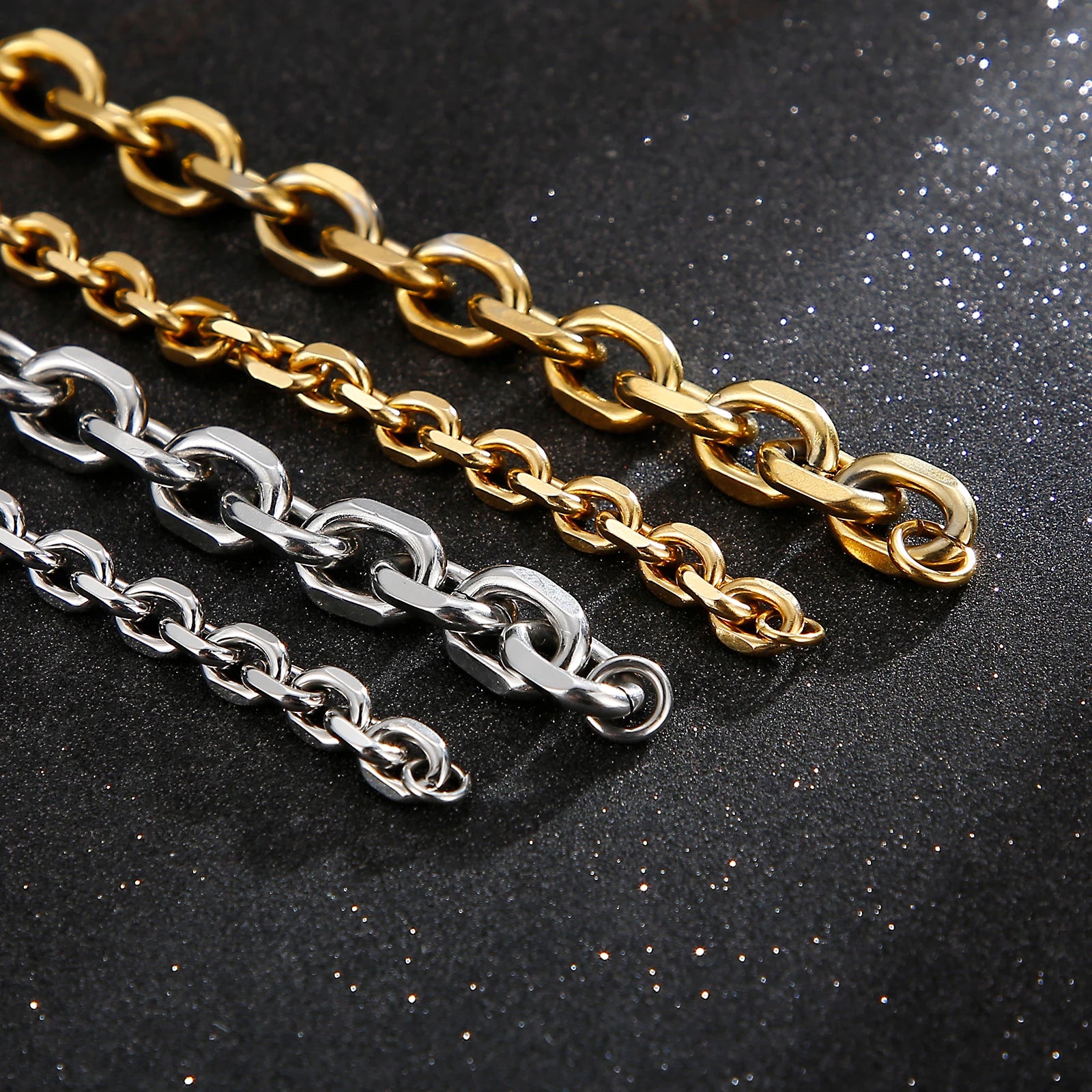 Kalen Gold/Silver Color O-Chain Geometric Stitching Necklace Men's Stainless Steel Jewelry Wholesale