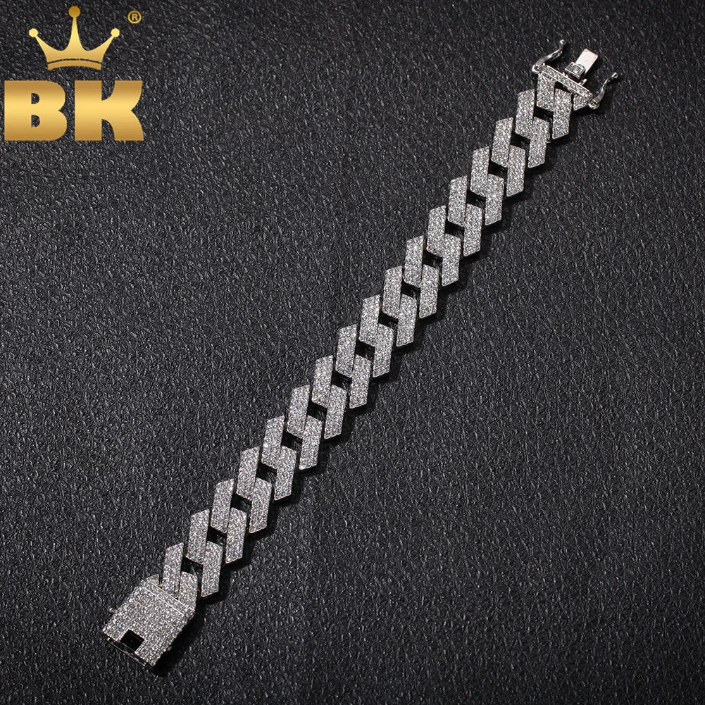THE BLING KING 20mm Miami Prong Cuban Link Bracelet 3 Row Full Iced Out Rhinestones 7inch 8inch Bracelet Mens Hiphop