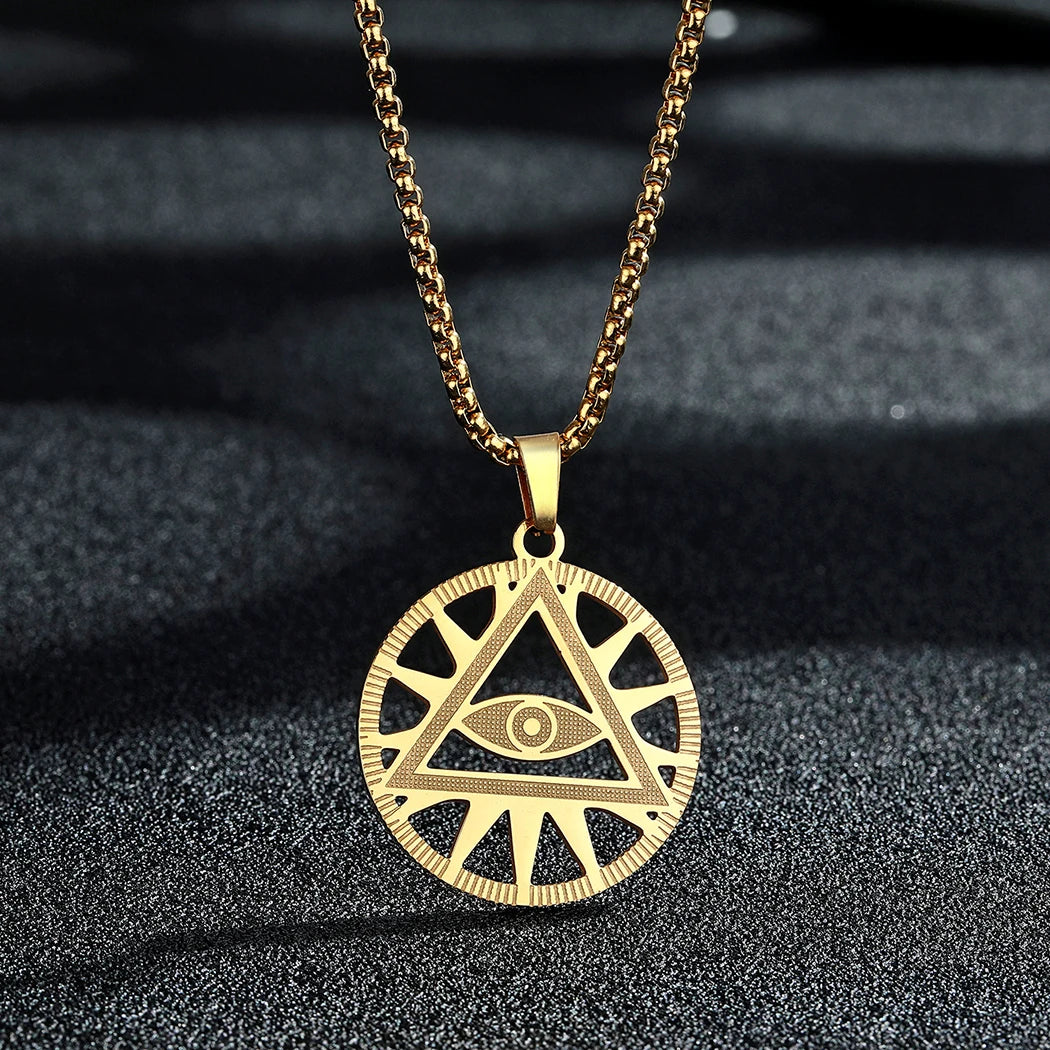 All-Seeing Eye Pyramid Necklace — Stainless Steel