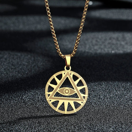 All-Seeing Eye Pyramid Necklace — Stainless Steel