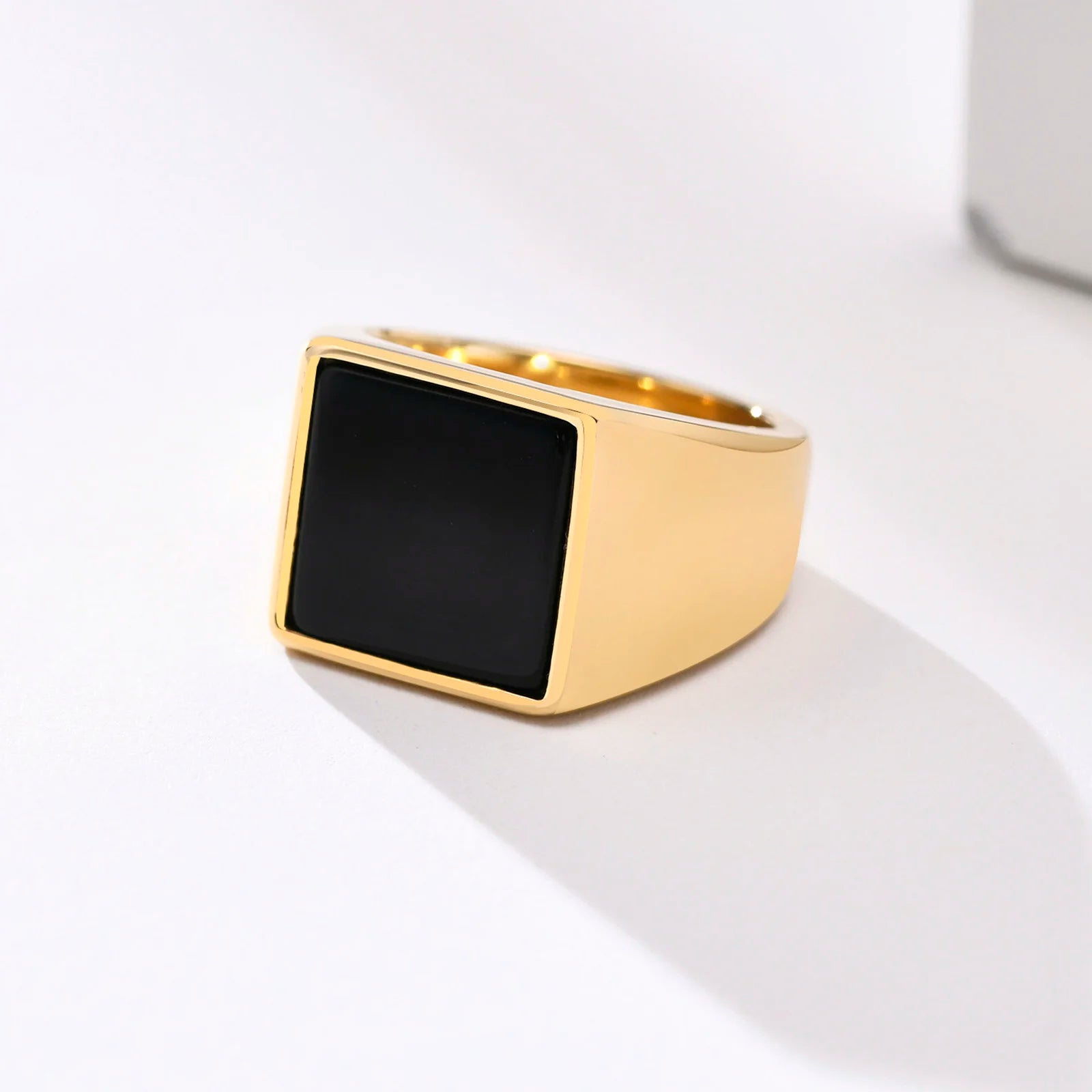 12.5mm Black Square Signet Ring — Stainless Steel