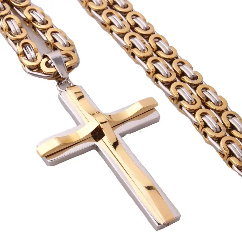 Crucifix Byzantine Chain Necklace — Stainless Steel