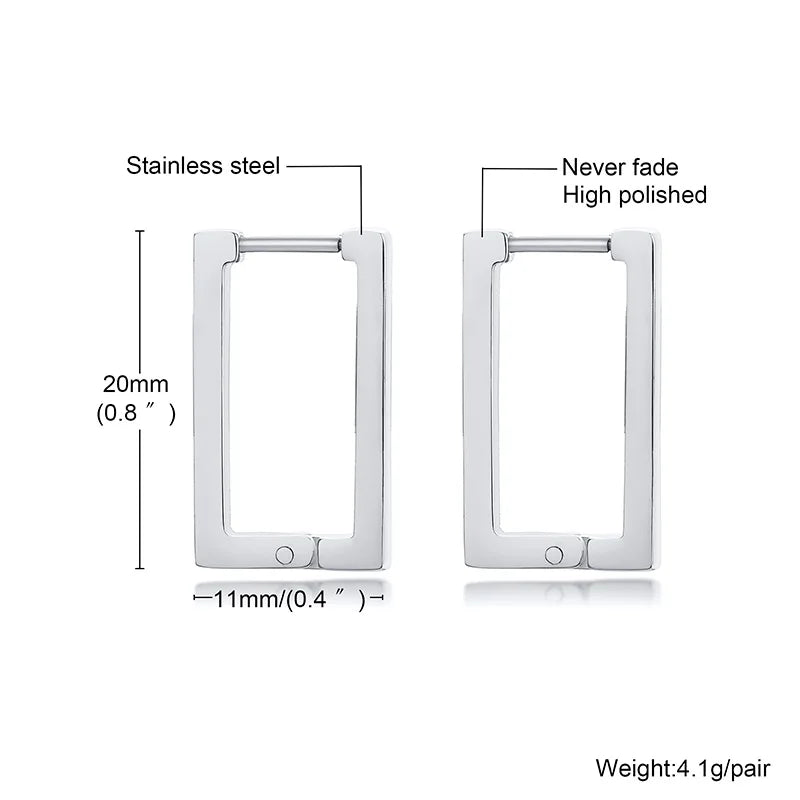 Minimal Rectangular Stud Earrings — Stainless Steel