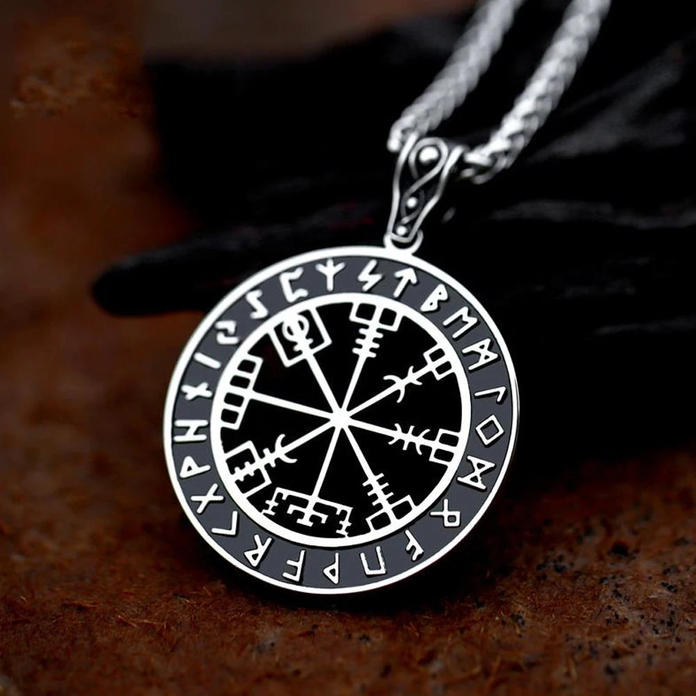 Vintage Viking Stainless Steel Viking Compass Necklace Pendant Men Chains Biker Nordic Odin Rune Pendant Amulet Jewelry