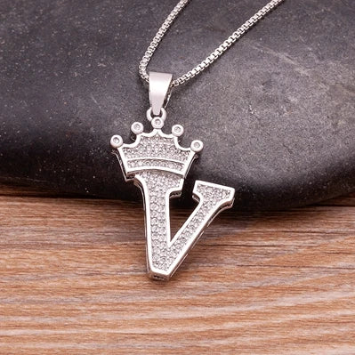 Nidin Luxury A-Z Crown Alphabet Pendant Chain Necklace Punk Style Lucky Initial Name Jewelry Fine Party Wedding