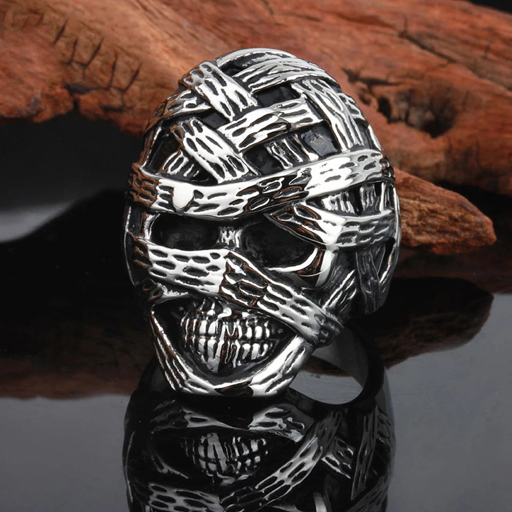 Ancient Egyptian Mummy Skull Ring For Men Punk Retro Egyptian Stainless Steel Biker Ring Hip Hop Rock Jewelry Store