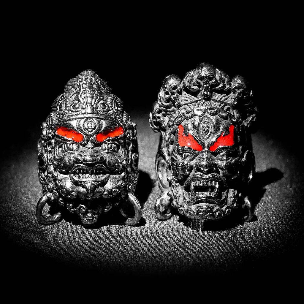 Tibetan Buddhist Raksha Deity Head Ring — Stainless Steel