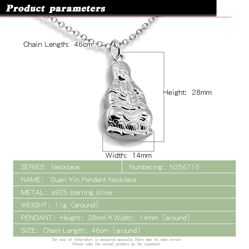 Chinese style Vintage Women's 925 Silver Necklace-Buddha Pendant Solid Silver O Chain Clavicle Necklace Collar Charm Jewelry