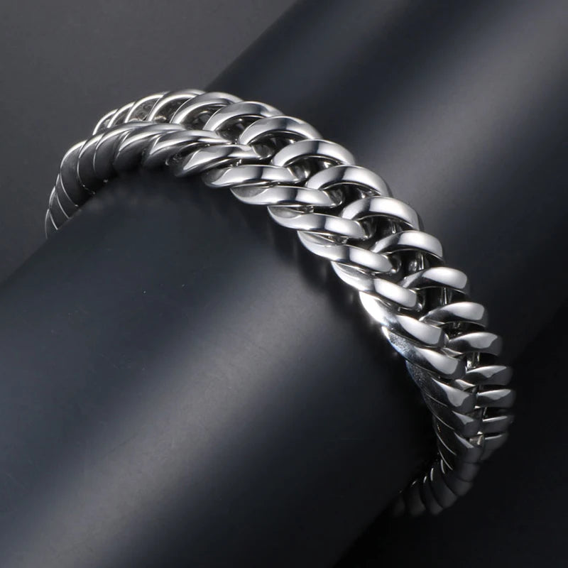 13MM Curb Chain Bracelet Men's Polished Stainless Steel Man Bracelet for Men 18+